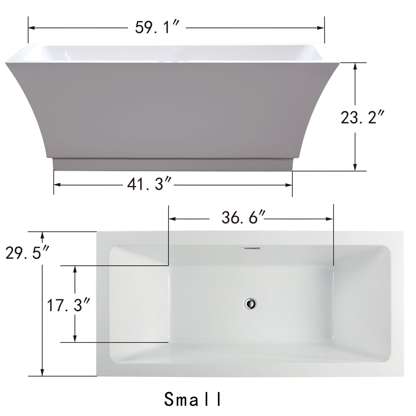 Vanity Art VA6817-S-MB 59 Inch Freestanding White Acrylic Bathtub with Overflow And Pop-Up Drain - Vanity Art VA6817-S-MB