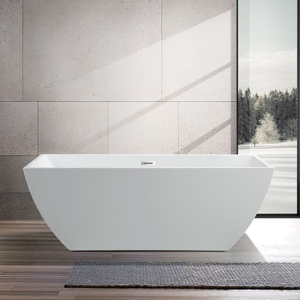 Vanity Art VA6821-SBN 59 Inch Freestanding White Acrylic Bathtub with Overflow And Pop-Up Drain - Vanity Art VA6821-SBN