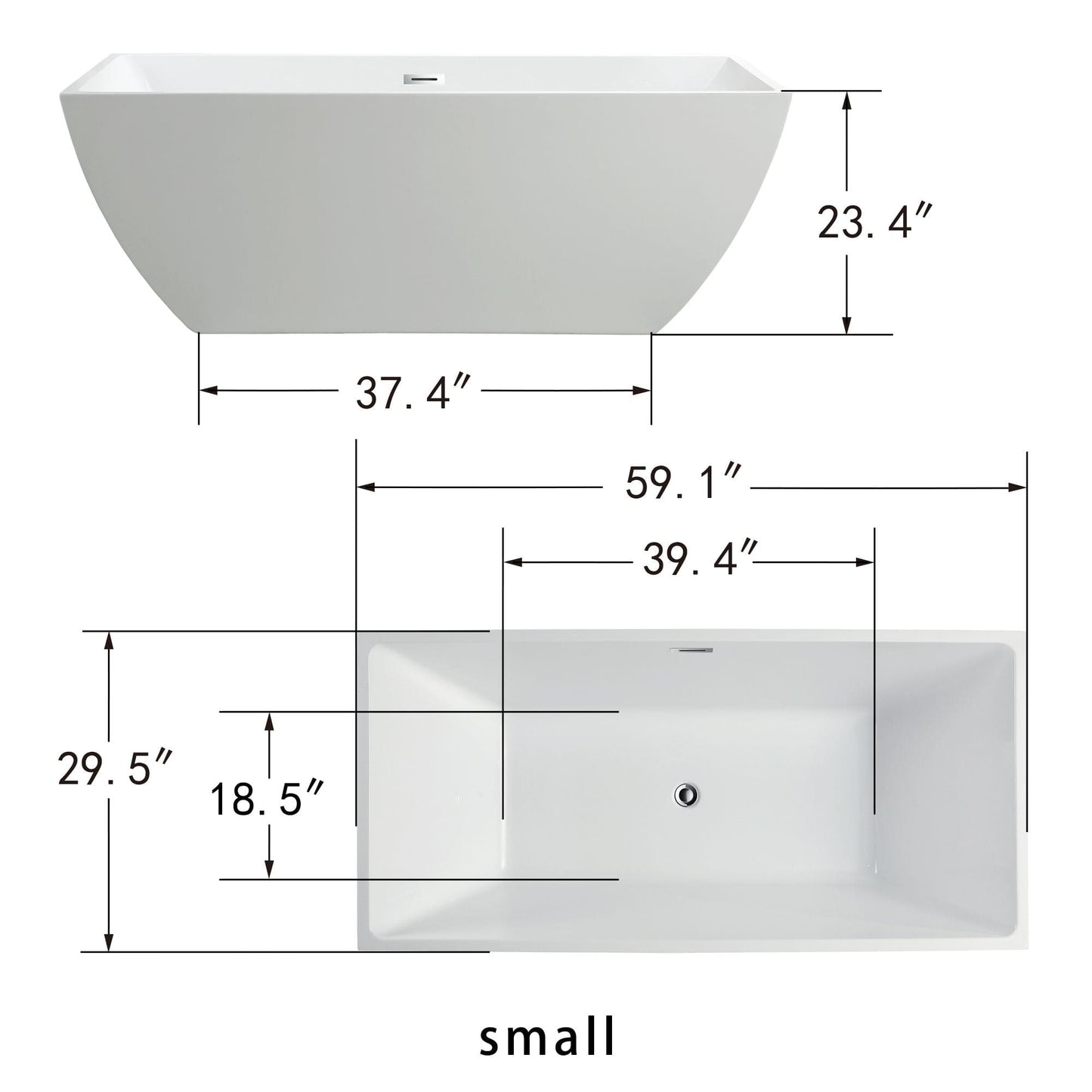 Vanity Art VA6821-SBN 59 Inch Freestanding White Acrylic Bathtub with Overflow And Pop-Up Drain - Vanity Art VA6821-SBN