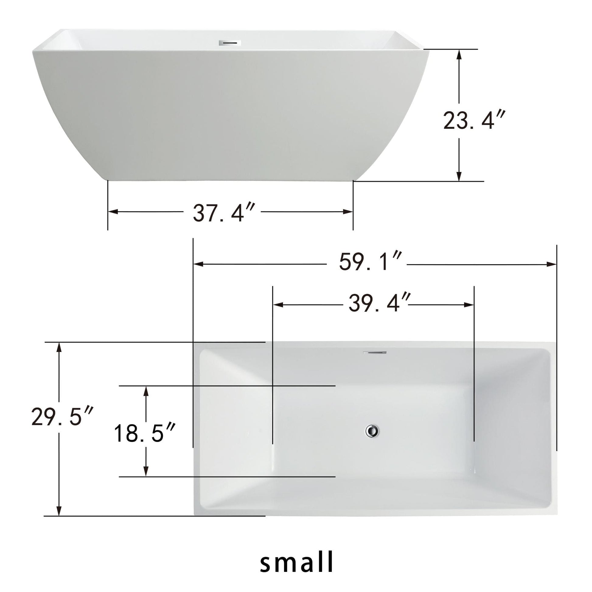 Vanity Art VA6821-STG 59 Inch Freestanding White Acrylic Bathtub with Overflow And Pop-Up Drain - Vanity Art VA6821-STG