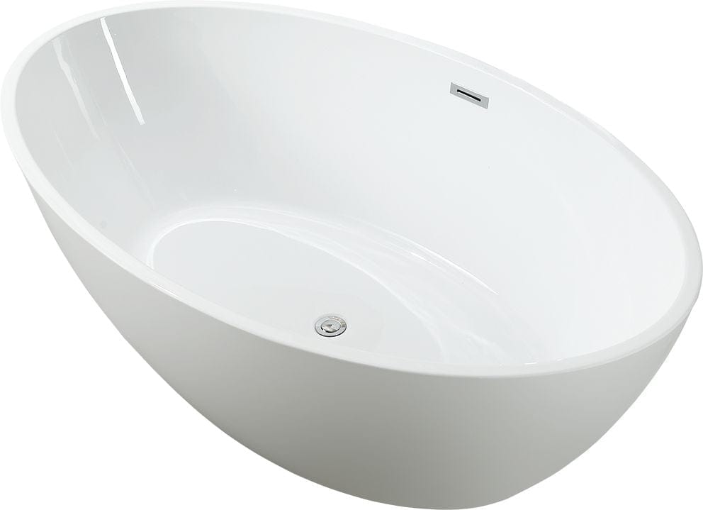 Vanity Art VA6834-SBN 55 Inch Freestanding White Acrylic Bathtub with Overflow And Pop-Up Drain - Vanity Art VA6834-SBN