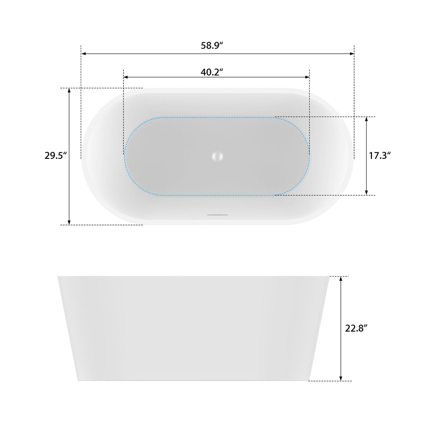 Vanity Art VA6901-S 59 Inch Freestanding White Acrylic Bathtub with Polished Chrome Slotted Overflow And Pop-Up Drain - Vanity Art VA6901-S