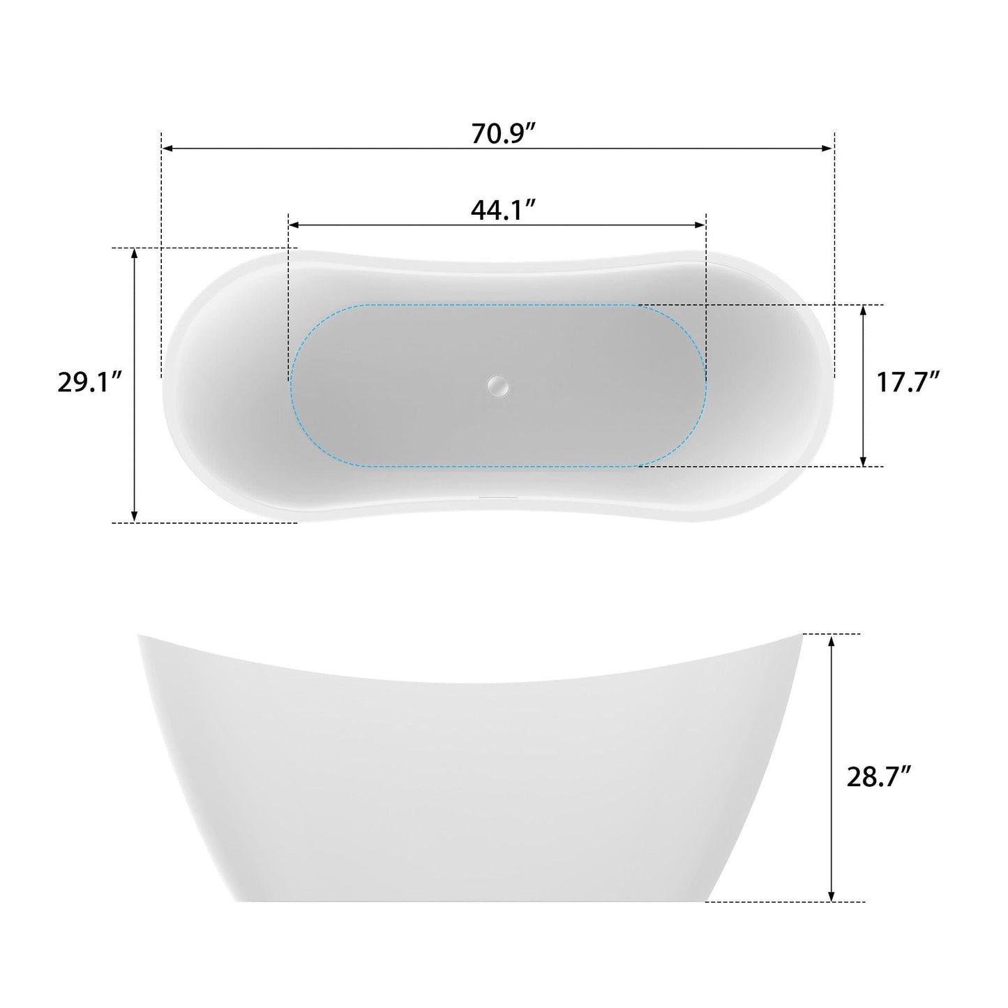 Vanity Art VA6903 71 Inch Freestanding White Acrylic Bathtub with Polished Chrome Slotted Overflow And Pop-Up Drain - Vanity Art VA6903