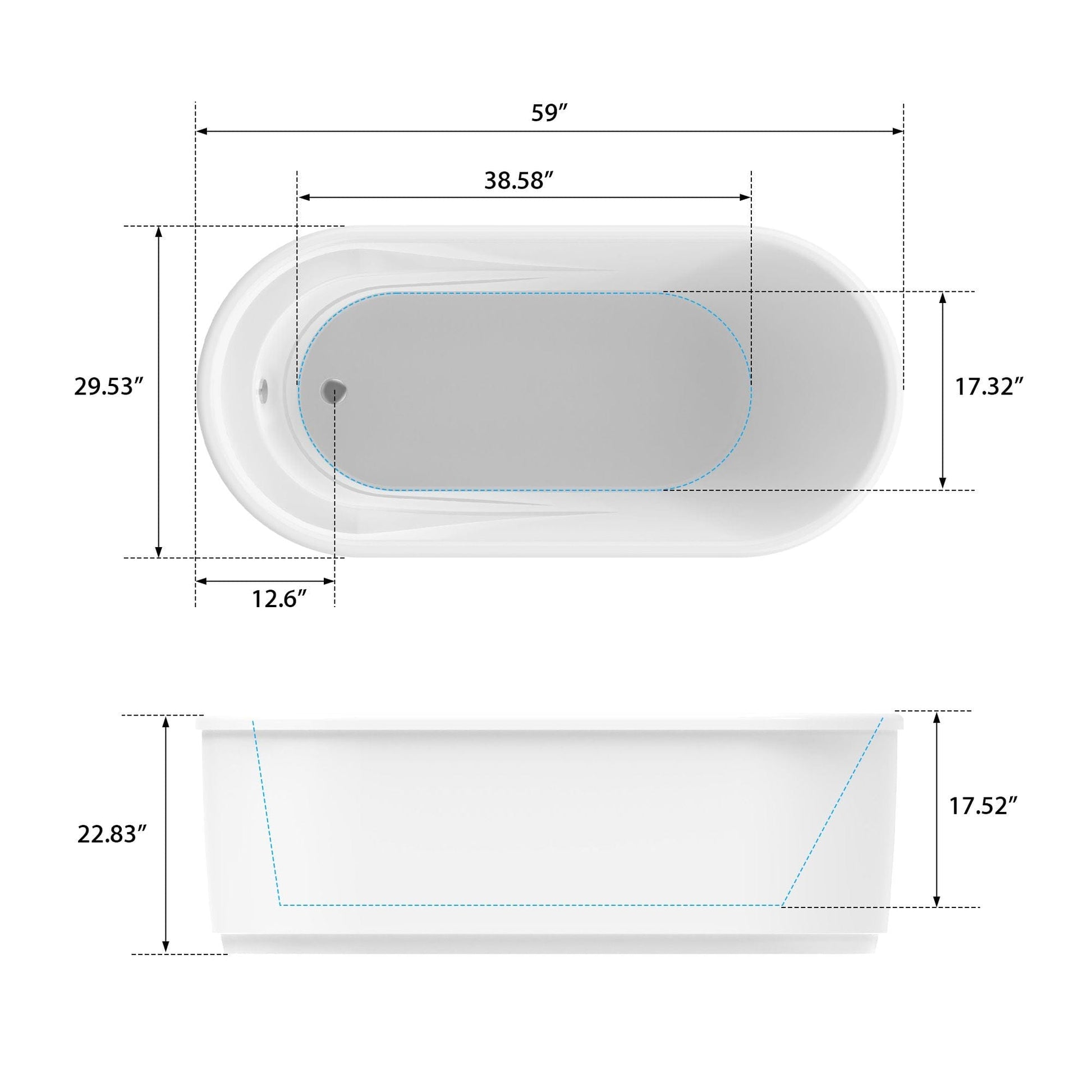 Vanity Art VA6909-S 59 Inch Freestanding White Acrylic Bathtub with Polished Chrome Finish - Vanity Art VA6909-S