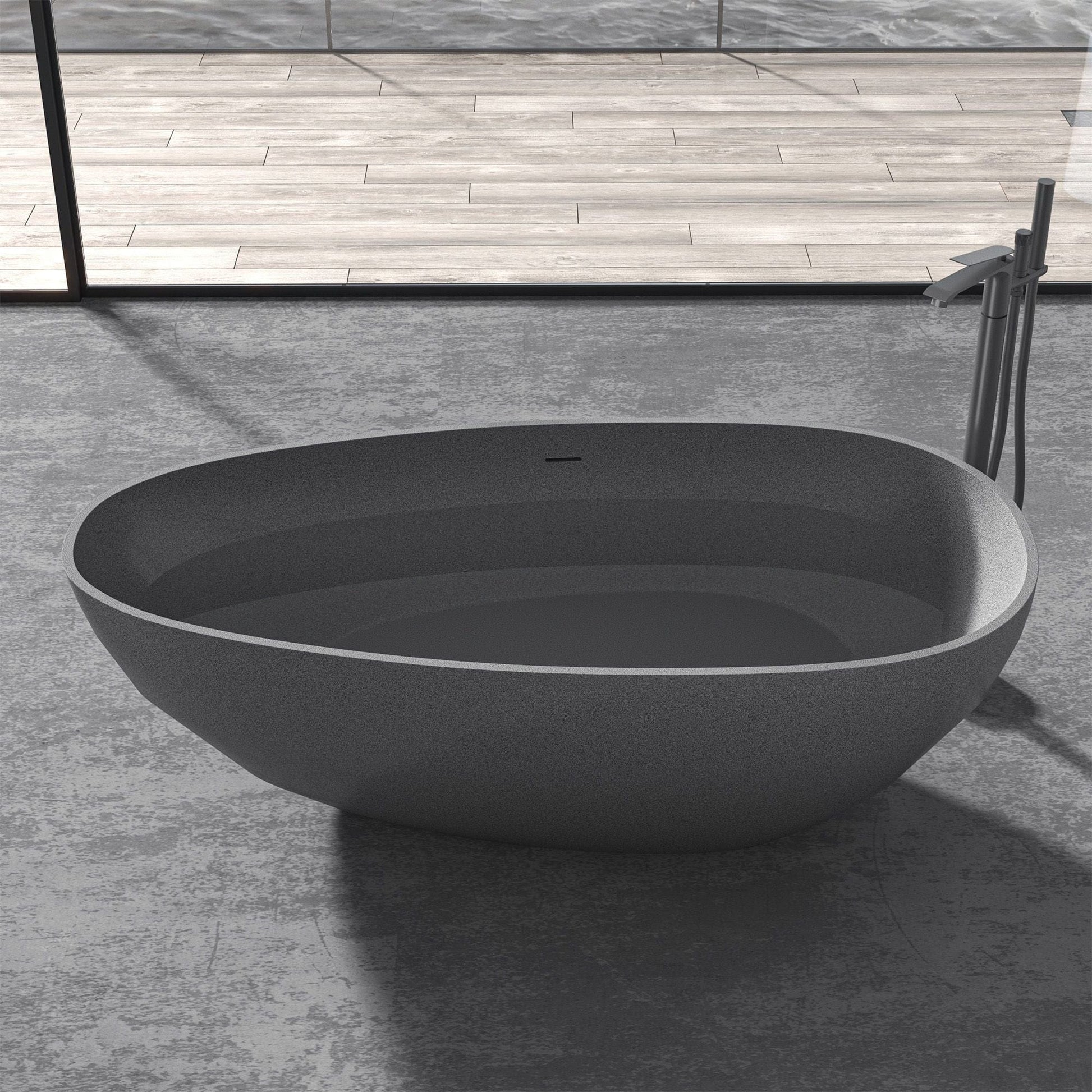 Vanity Art VA6913-MDL Freestanding Oval-Shaped Stone Resin Bathtub 67 Inch x 33.5 Inch- VA6913-MDL