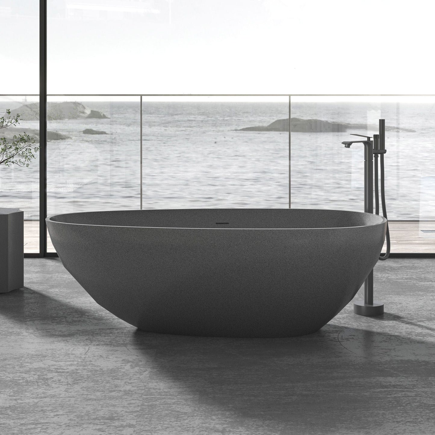 Vanity Art VA6913-MDL Freestanding Oval-Shaped Stone Resin Bathtub 67 Inch x 33.5 Inch- VA6913-MDL