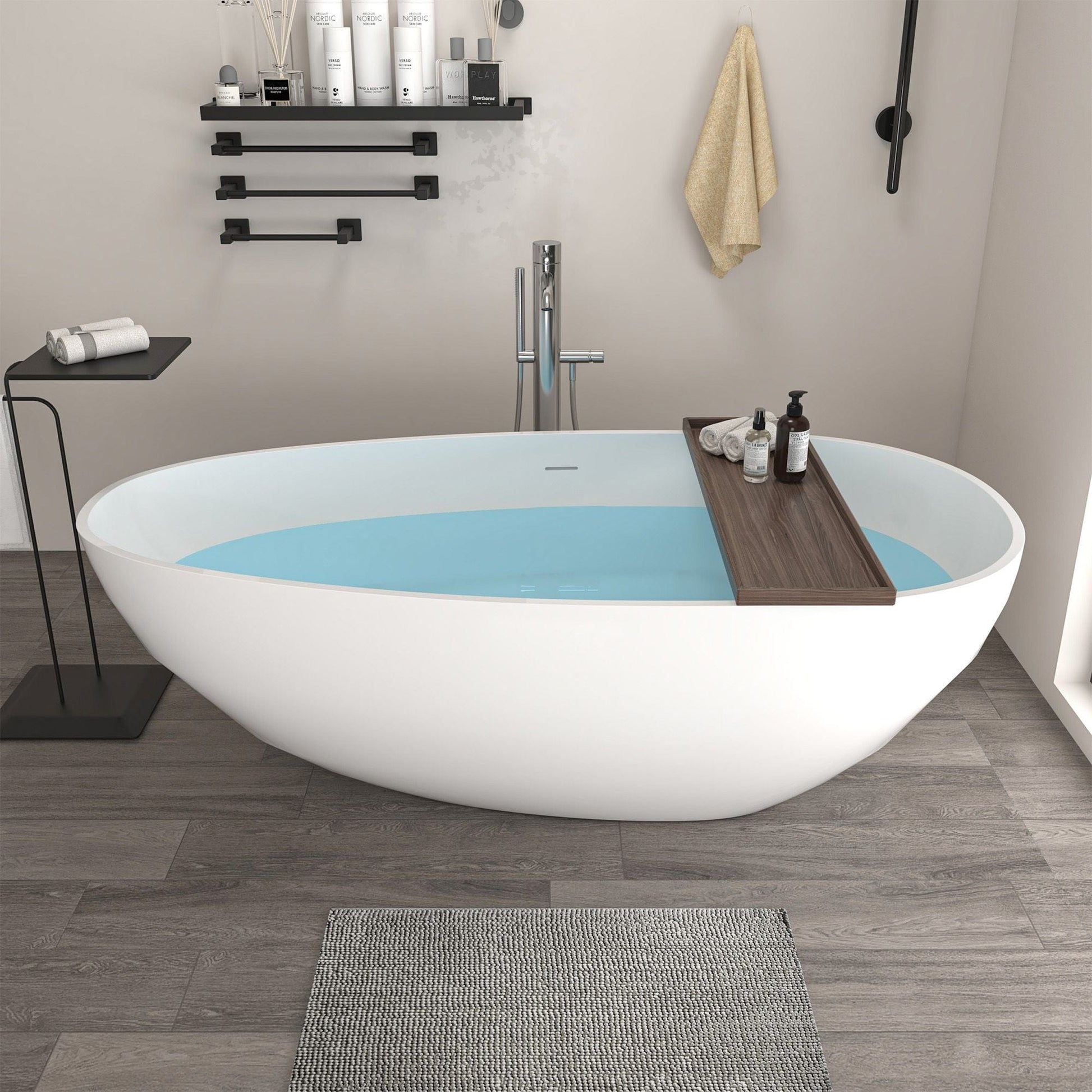 Vanity Art VA6913-ML Freestanding Solid Surface Resin Matte Bathtub 67 Inch x 33.5 Inch - Vanity Art VA6913-ML