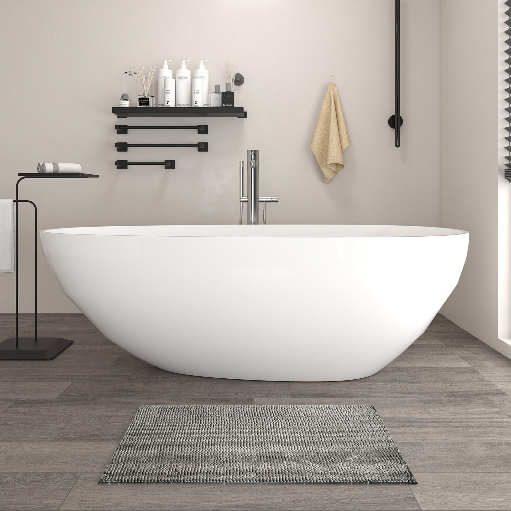 Vanity Art VA6913-MS Freestanding Solid Surface Resin Matte Bathtub 59 Inch x 30.5 Inch - Vanity Art VA6913-MS