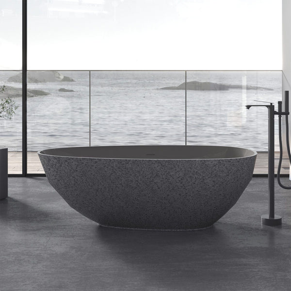 Vanity Art VA6917 Freestanding Solid Surface Concrete Bathtub 67 Inch x 33.5 Inch - Vanity Art VA6917