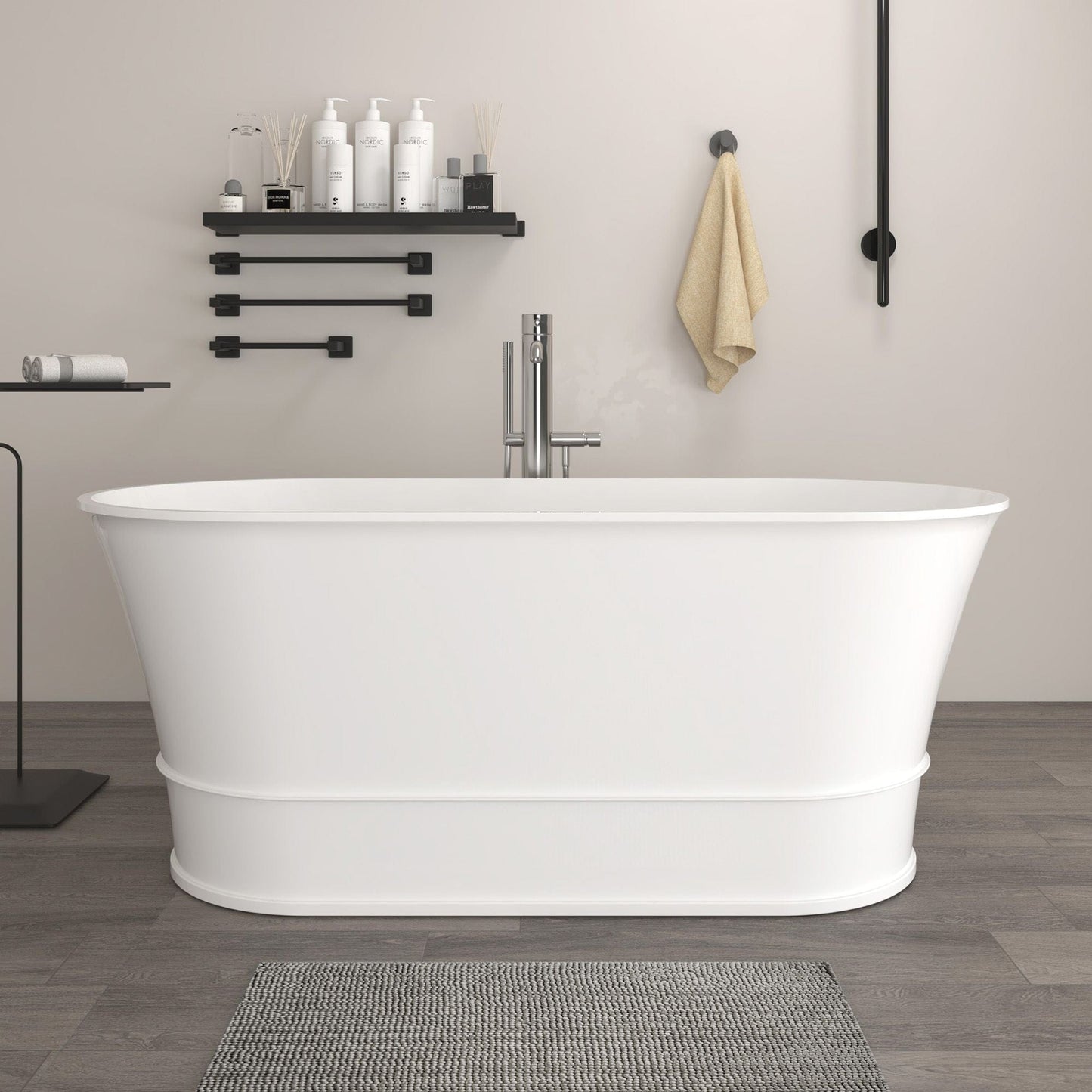 Vanity Art VA6919-GS Freestanding Solid Surface Resin Glossy Bathtub 59 Inchx 27.5 Inch - Vanity Art VA6919-GS