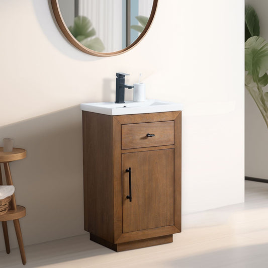 Vanity Art VA7020-T 20 Inch Single Sink Bathroom Vanity in Tan with Marble Countertop - Vanity Art VA7020-T