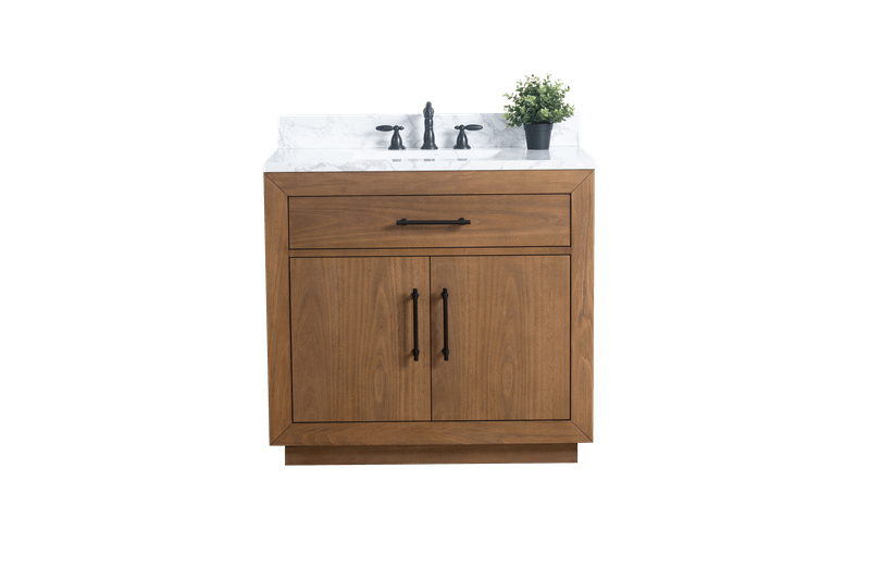 Vanity Art VA7036-T-ET 36 Inch Single Sink Bathroom Vanity in Tan with Marble Countertop - Vanity Art VA7036-T-ET