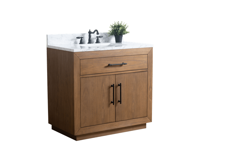 Vanity Art VA7036-T-ET 36 Inch Single Sink Bathroom Vanity in Tan with Marble Countertop - Vanity Art VA7036-T-ET