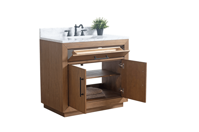 Vanity Art VA7036-T-ET 36 Inch Single Sink Bathroom Vanity in Tan with Marble Countertop - Vanity Art VA7036-T-ET