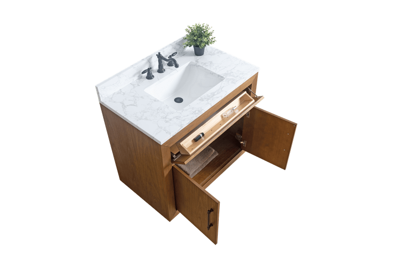 Vanity Art VA7036-T-ET 36 Inch Single Sink Bathroom Vanity in Tan with Marble Countertop - Vanity Art VA7036-T-ET