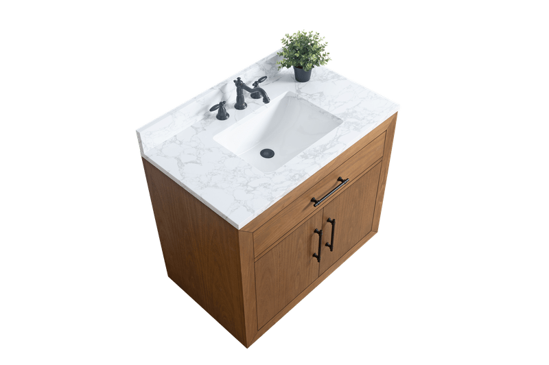 Vanity Art VA7036-T-ET 36 Inch Single Sink Bathroom Vanity in Tan with Marble Countertop - Vanity Art VA7036-T-ET