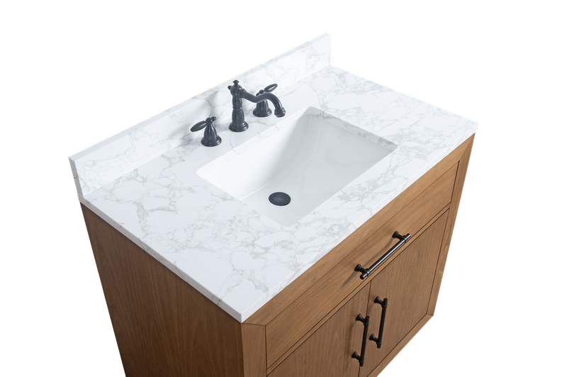 Vanity Art VA7036-T-ET 36 Inch Single Sink Bathroom Vanity in Tan with Marble Countertop - Vanity Art VA7036-T-ET