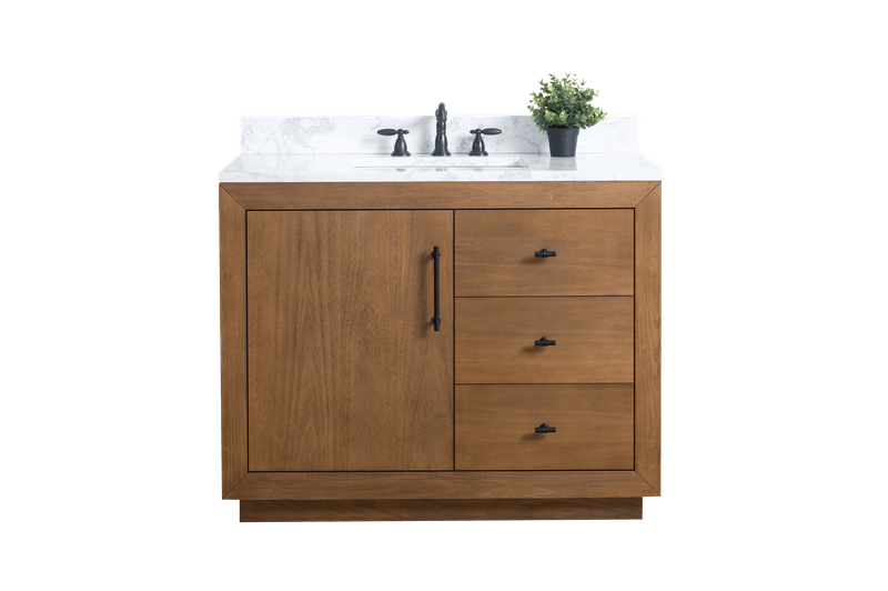 Vanity Art VA7042-T-ET 42 Inch Single Sink Bathroom Vanity in Tan with Marble Countertop - Vanity Art VA7042-T-ET