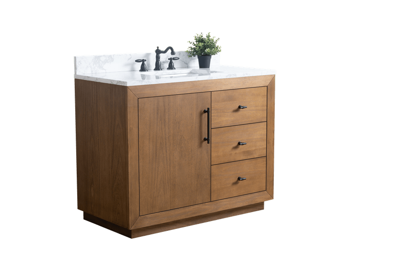 Vanity Art VA7042-T-ET 42 Inch Single Sink Bathroom Vanity in Tan with Marble Countertop - Vanity Art VA7042-T-ET