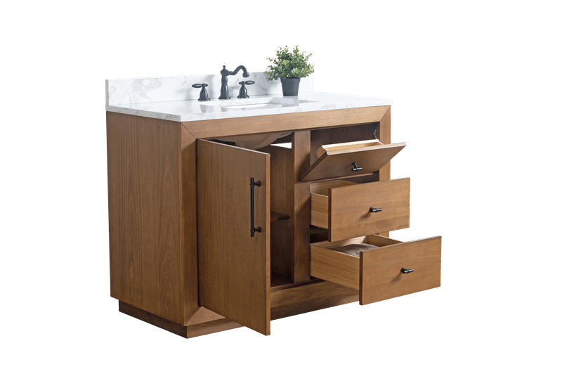 Vanity Art VA7042-T-ET 42 Inch Single Sink Bathroom Vanity in Tan with Marble Countertop - Vanity Art VA7042-T-ET