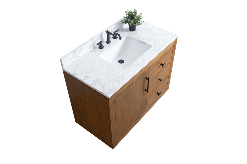 Vanity Art VA7042-T-ET 42 Inch Single Sink Bathroom Vanity in Tan with Marble Countertop - Vanity Art VA7042-T-ET