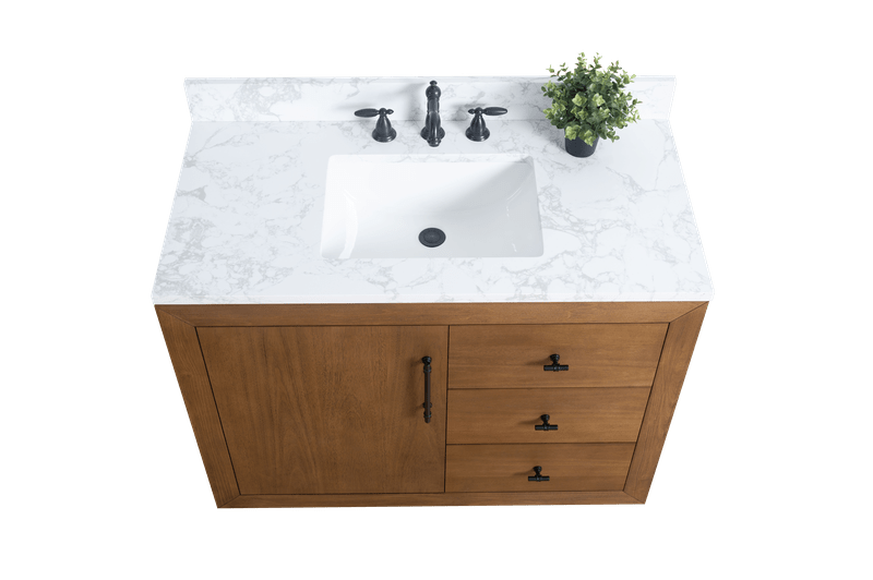 Vanity Art VA7042-T-ET 42 Inch Single Sink Bathroom Vanity in Tan with Marble Countertop - Vanity Art VA7042-T-ET