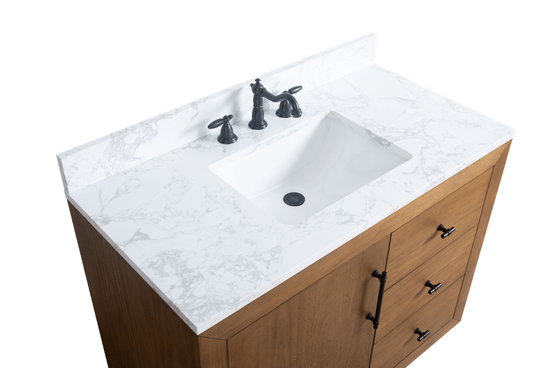 Vanity Art VA7042-T-ET 42 Inch Single Sink Bathroom Vanity in Tan with Marble Countertop - Vanity Art VA7042-T-ET