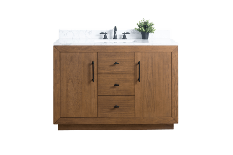 Vanity Art VA7048-T-ET 48 Inch Single Sink Bathroom Vanity in Tan with Marble Countertop - Vanity Art VA7048-T-ET