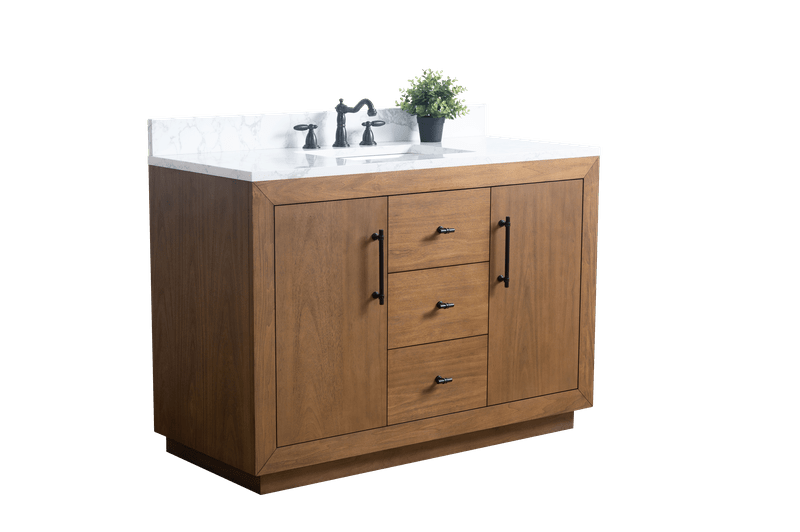 Vanity Art VA7048-T-ET 48 Inch Single Sink Bathroom Vanity in Tan with Marble Countertop - Vanity Art VA7048-T-ET