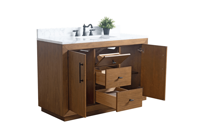 Vanity Art VA7048-T-ET 48 Inch Single Sink Bathroom Vanity in Tan with Marble Countertop - Vanity Art VA7048-T-ET