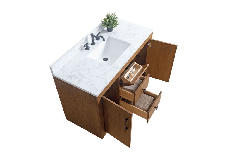 Vanity Art VA7048-T-ET 48 Inch Single Sink Bathroom Vanity in Tan with Marble Countertop - Vanity Art VA7048-T-ET