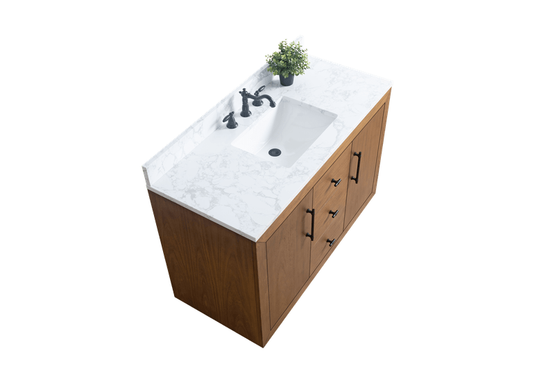 Vanity Art VA7048-T-ET 48 Inch Single Sink Bathroom Vanity in Tan with Marble Countertop - Vanity Art VA7048-T-ET