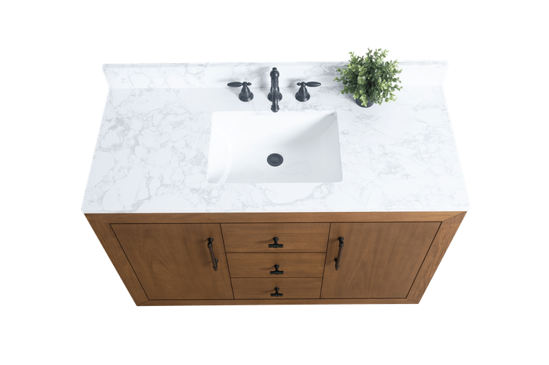 Vanity Art VA7048-T-ET 48 Inch Single Sink Bathroom Vanity in Tan with Marble Countertop - Vanity Art VA7048-T-ET