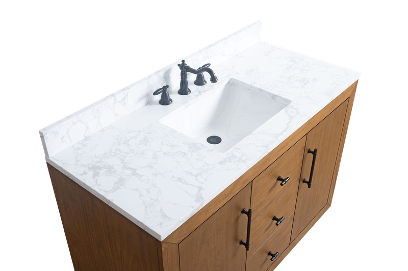 Vanity Art VA7048-T-ET 48 Inch Single Sink Bathroom Vanity in Tan with Marble Countertop - Vanity Art VA7048-T-ET