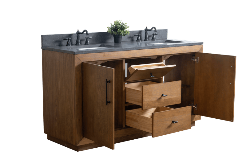 Vanity Art VA7060-DT-BT 60 Inch Double Sink Bathroom Vanity in Tan with Limestone Top - Vanity Art VA7060-DT-BT