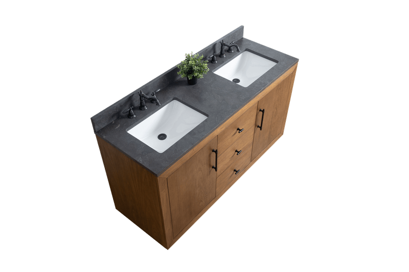 Vanity Art VA7060-DT-BT 60 Inch Double Sink Bathroom Vanity in Tan with Limestone Top - Vanity Art VA7060-DT-BT