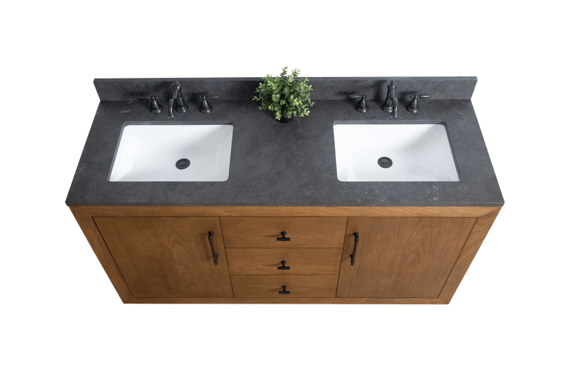 Vanity Art VA7060-DT-BT 60 Inch Double Sink Bathroom Vanity in Tan with Limestone Top - Vanity Art VA7060-DT-BT