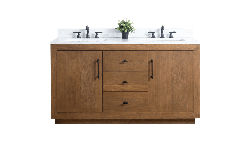 Vanity Art VA7060-DT-ET 60 Inch Double Sink Bathroom Vanity in Tan with Marble Countertop - Vanity Art VA7060-DT-ET