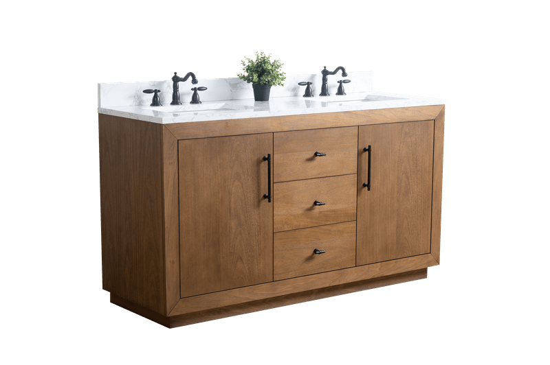 Vanity Art VA7060-DT-ET 60 Inch Double Sink Bathroom Vanity in Tan with Marble Countertop - Vanity Art VA7060-DT-ET