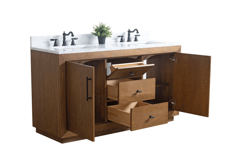 Vanity Art VA7060-DT-ET 60 Inch Double Sink Bathroom Vanity in Tan with Marble Countertop - Vanity Art VA7060-DT-ET