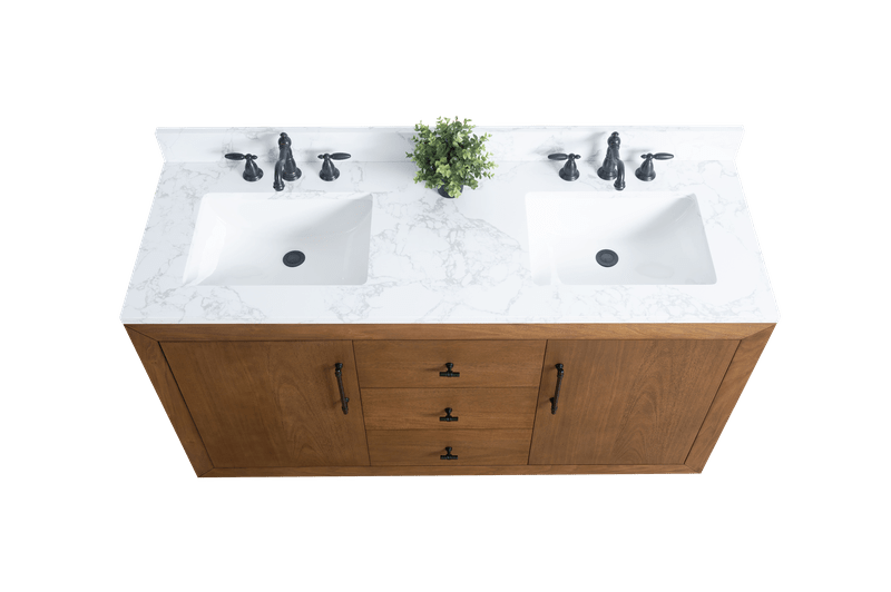 Vanity Art VA7060-DT-ET 60 Inch Double Sink Bathroom Vanity in Tan with Marble Countertop - Vanity Art VA7060-DT-ET