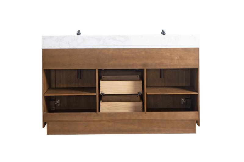 Vanity Art VA7060-DT-ET 60 Inch Double Sink Bathroom Vanity in Tan with Marble Countertop - Vanity Art VA7060-DT-ET