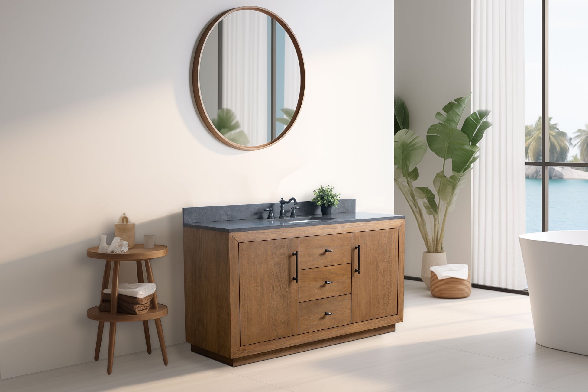 Vanity Art VA7060-ST-BT 60 Inch Single Sink Bathroom Vanity in Tan with Limestone Top - Vanity Art VA7060-ST-BT