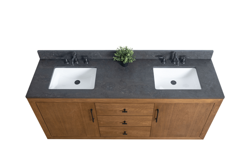 Vanity Art VA7072-DT-BT 72 Inch Double Sink Bathroom Vanity in Tan with Limestone Top - Vanity Art VA7072-DT-BT