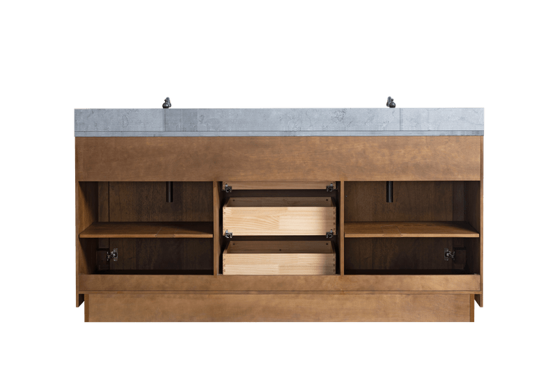 Vanity Art VA7072-DT-BT 72 Inch Double Sink Bathroom Vanity in Tan with Limestone Top - Vanity Art VA7072-DT-BT