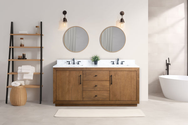 Vanity Art VA7072-DT-ET 72 Inch Double Sink Bathroom Vanity in Tan with Marble Countertop - Vanity Art VA7072-DT-ET