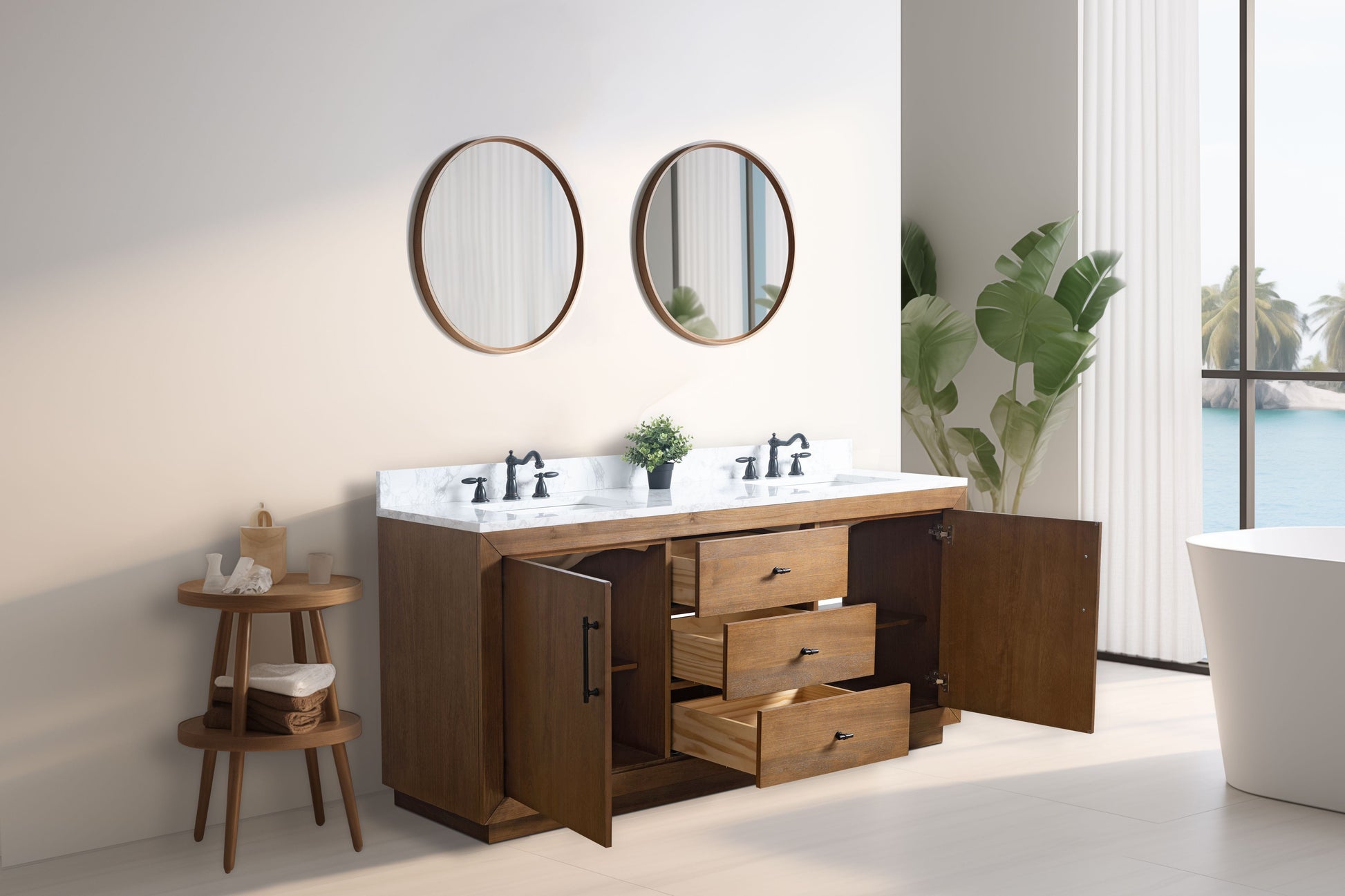 Vanity Art VA7072-DT-ET 72 Inch Double Sink Bathroom Vanity in Tan with Marble Countertop - Vanity Art VA7072-DT-ET