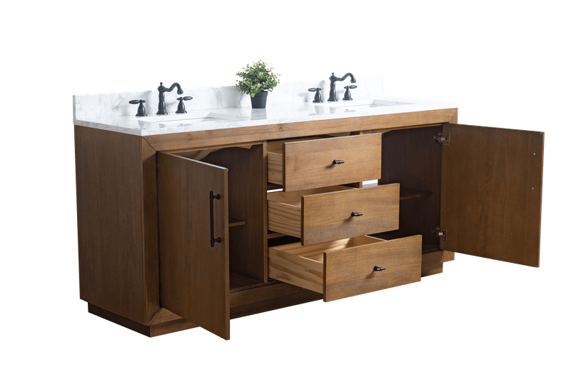 Vanity Art VA7072-DT-ET 72 Inch Double Sink Bathroom Vanity in Tan with Marble Countertop - Vanity Art VA7072-DT-ET