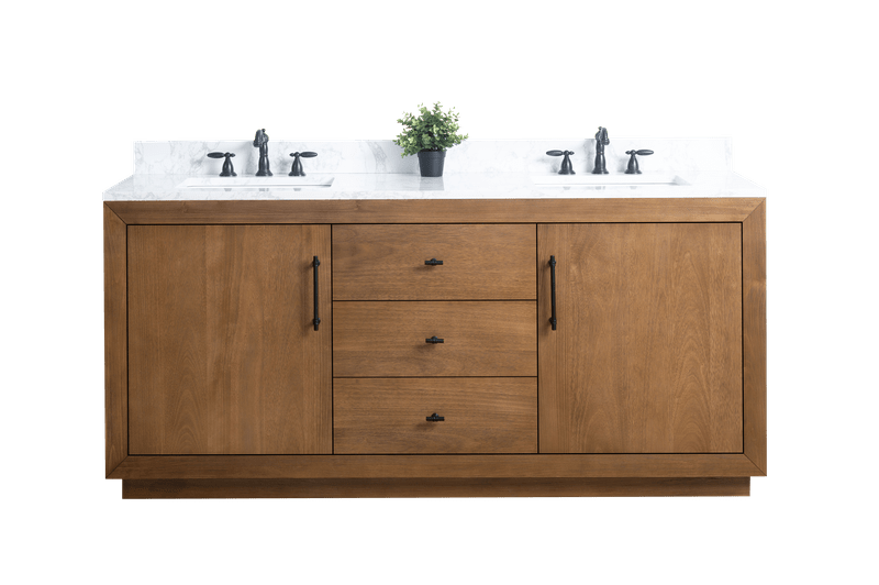 Vanity Art VA7072-DT-ET 72 Inch Double Sink Bathroom Vanity in Tan with Marble Countertop - Vanity Art VA7072-DT-ET