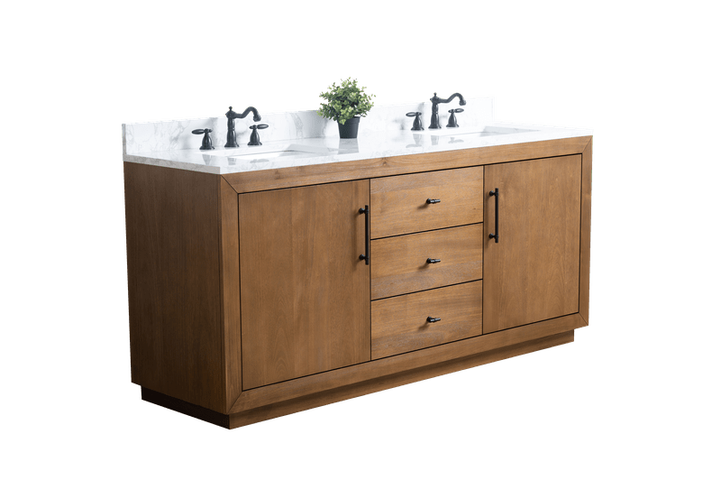 Vanity Art VA7072-DT-ET 72 Inch Double Sink Bathroom Vanity in Tan with Marble Countertop - Vanity Art VA7072-DT-ET